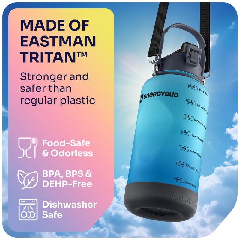 EnergyBud 1 Gallon Water Bottle with 128 oz Capacity - Motivational Time Markers for Daily Hydration Goals - Leakproof BPA Free Tritan with Removable Straw - Image 2